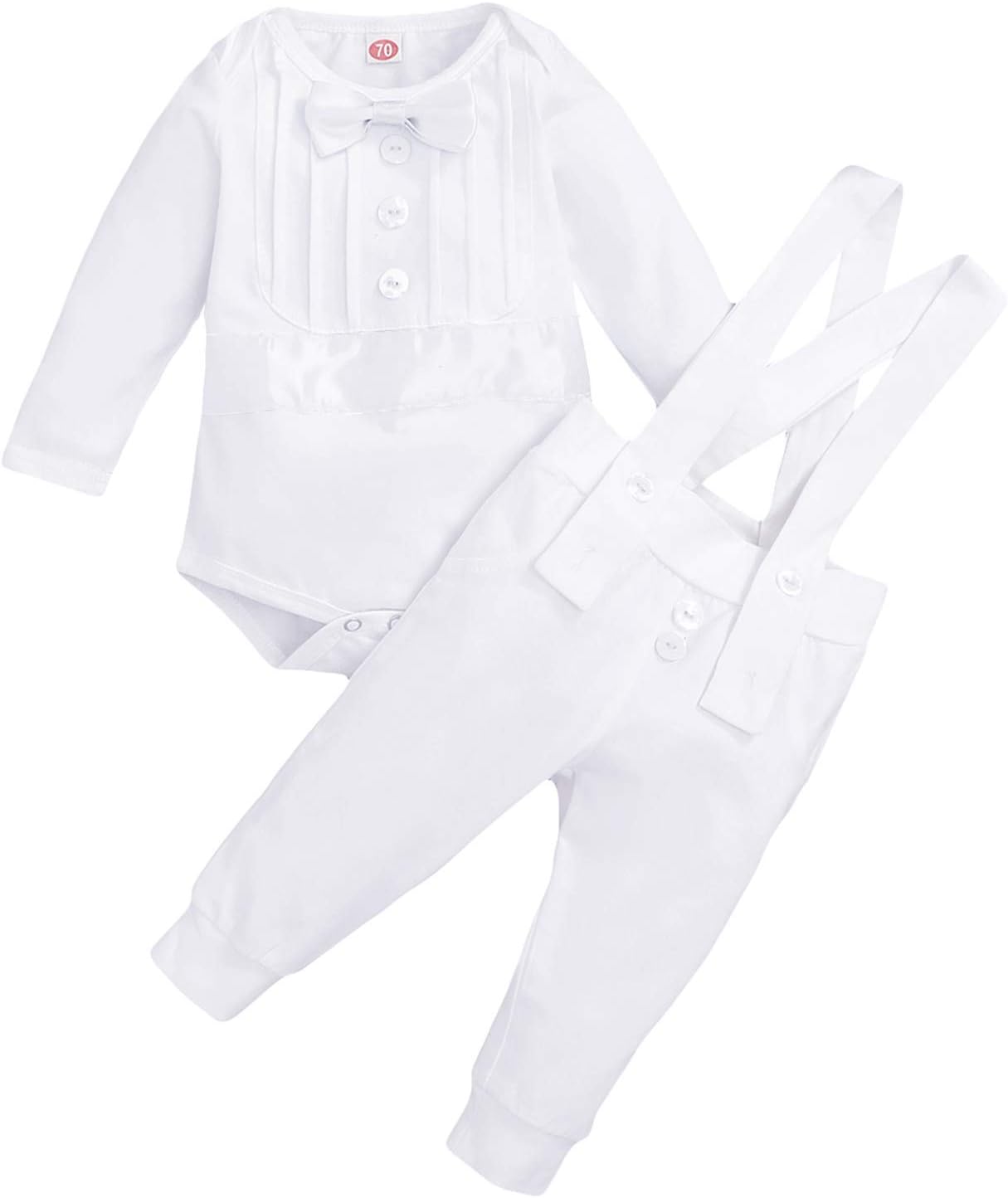 Baby Boys Baptism Christening Outfit Bowtie Romper Suspenders Pants Wedding Party Tuxedo Suit Ring Bearer Clothes Set
