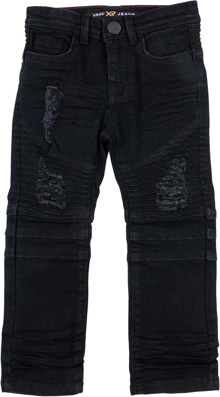 X RAY Toddler Boys Jeans, Elastic Waist Biker Moto Distressed Ripped Denim Jeans for Boys & Colored Pants