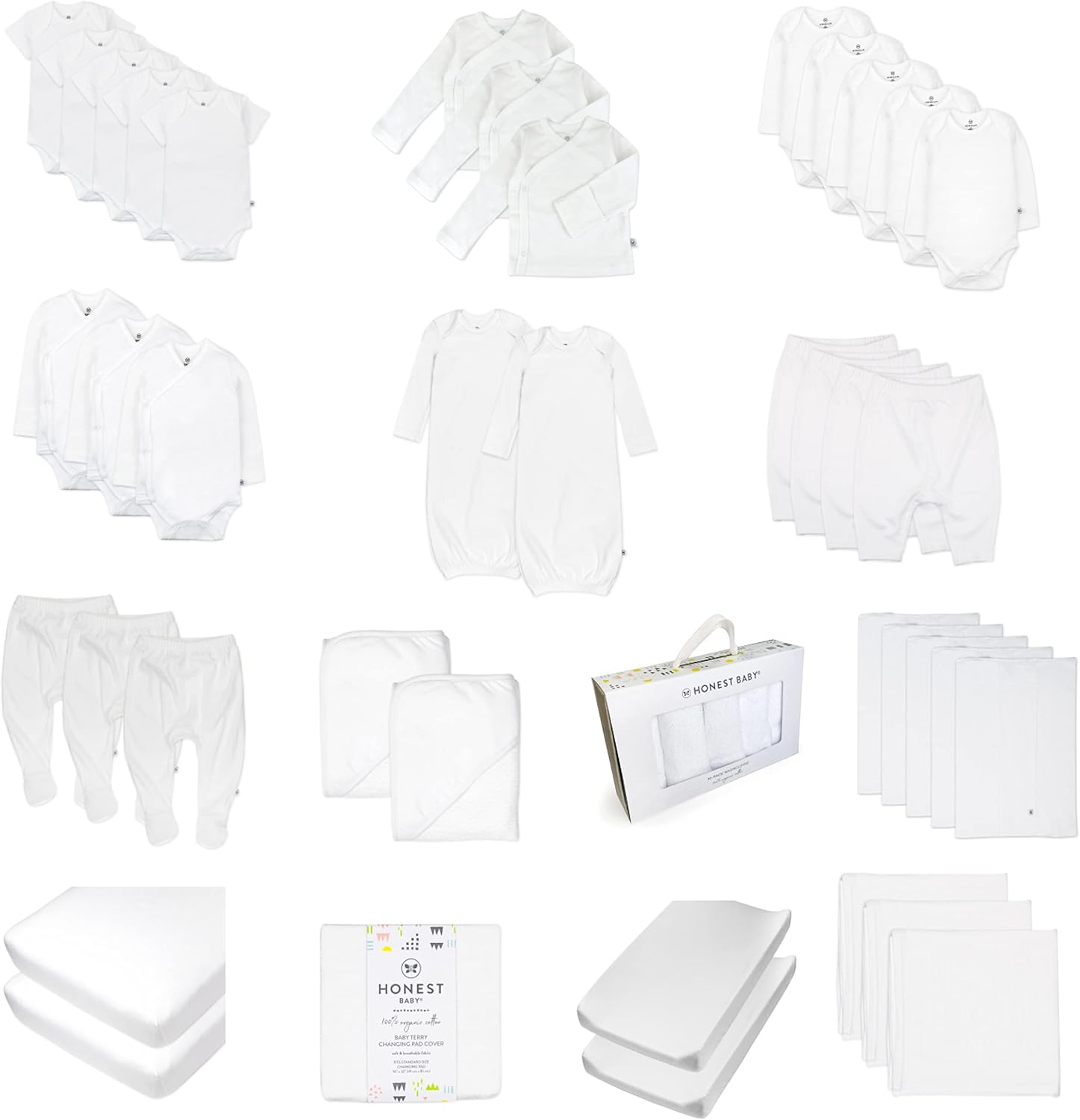 HonestBaby 50-Piece Oh Set Newborn Essentials Gift Box 100% Organic Cotton for Infant Baby Boys, Girls, Unisex