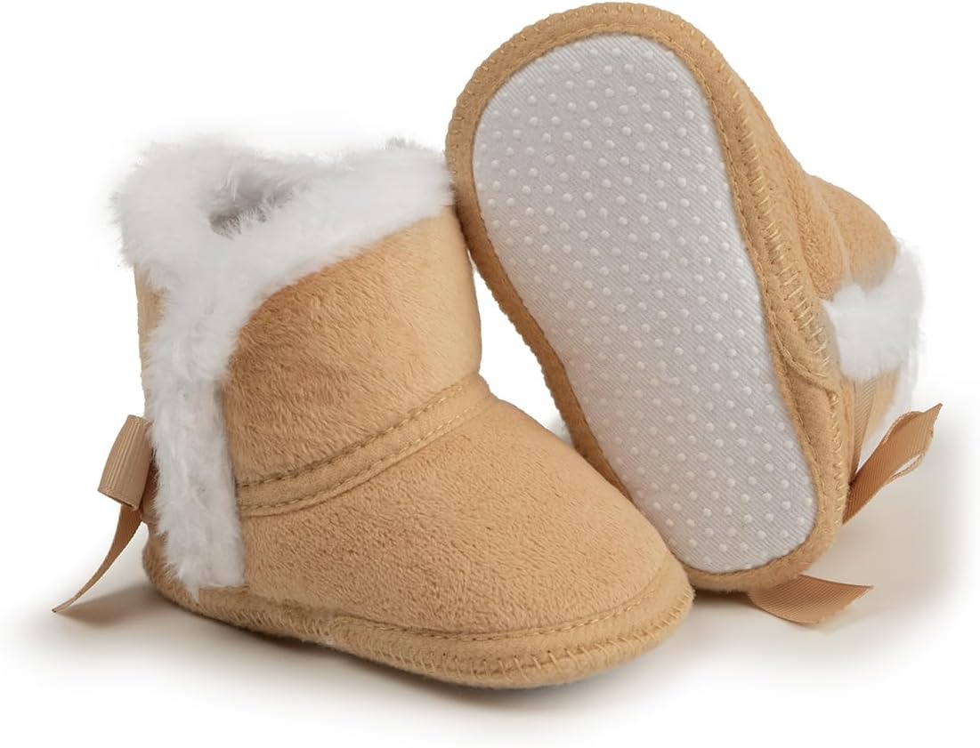Infant Unisex Warm Fur Lining Soft Boots Baby Winter Ankle Non-Slip Rubber Texture Sole Toddler Winter Snow Crib Shoes