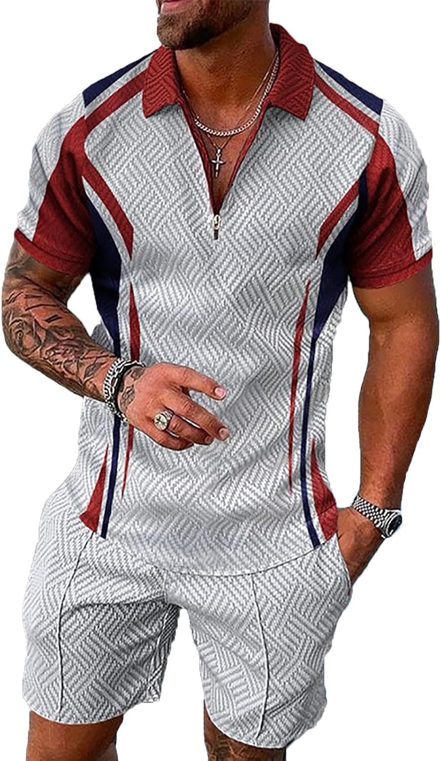 BIRW Men's Track Suits 2 Piece Summer Short Sets Outfits Fashion Polo Shirt Casual Short Sleeve and Shorts set