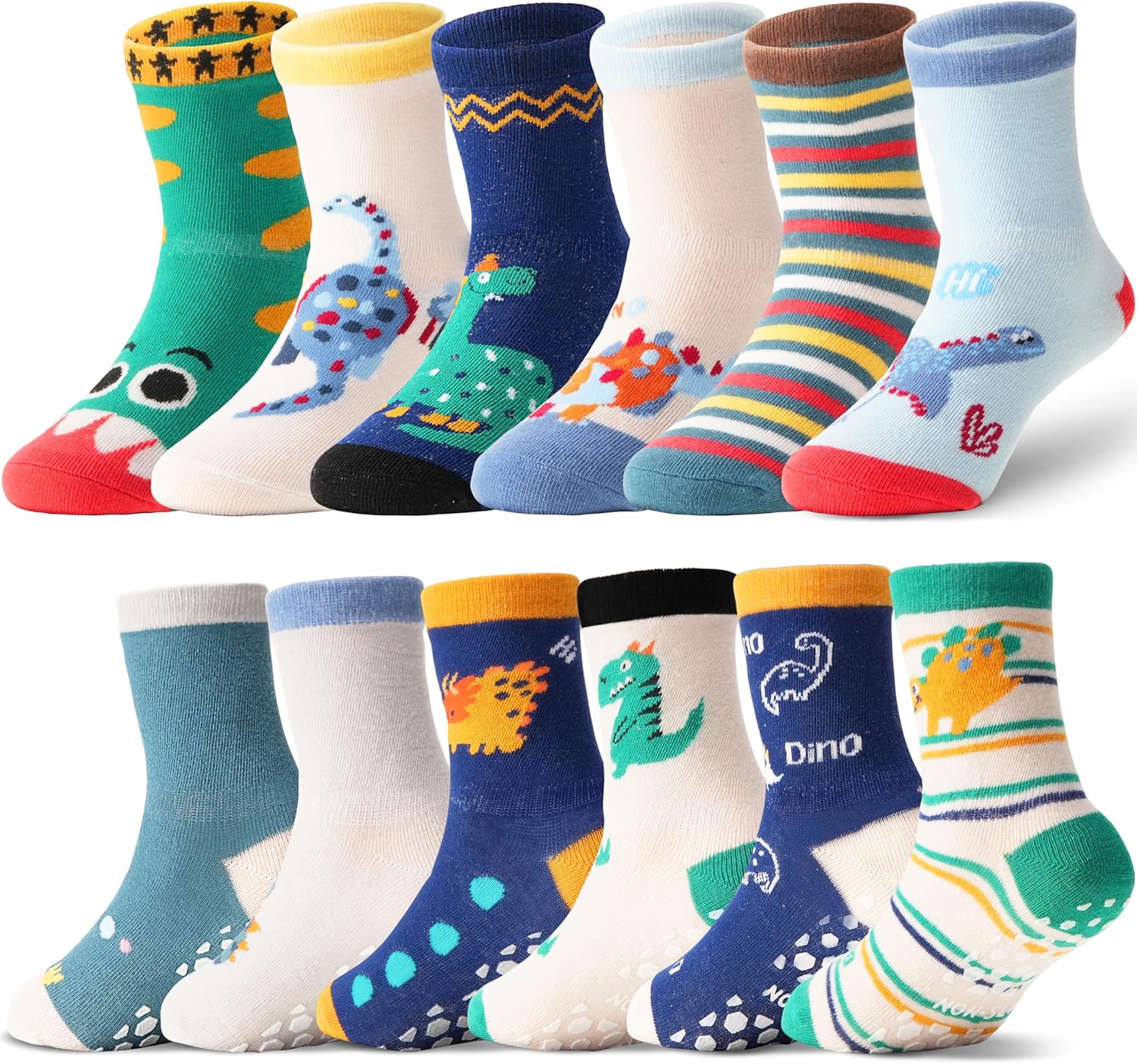 ANTSANG 12 Pairs Baby Girls Boys Toddlers Kids Grips Socks Crew Cotton Non-Slip/Anti-Skid Grips Socks