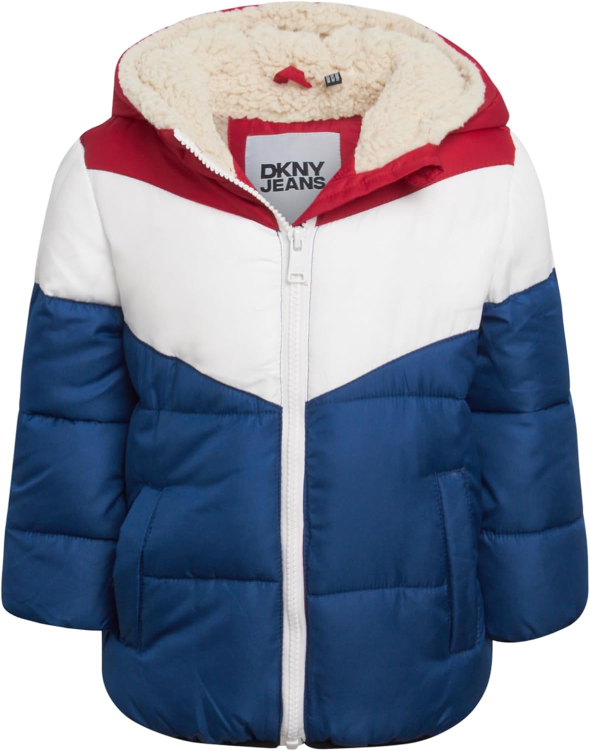 DKNY Baby Infant Boys' Puffer Jacket - Toddler Puffer Coat Full Zip Up Sherpa Lined Quilted Hooded Jacket (Sizes: 12M-4T)