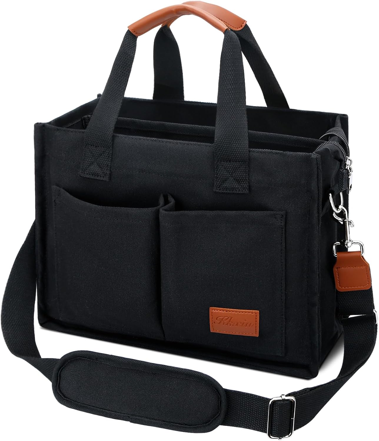 KKXIU Large Canvas Tote Bag for Women with Zipper and Compartments Crossbody Work Bible Messenger Purse Bag With Pockets