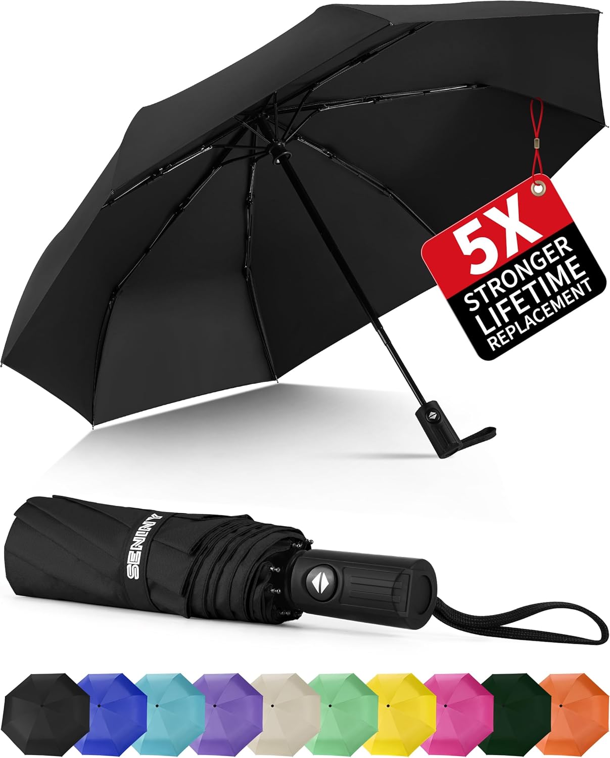 Seniny Windproof Travel Umbrella, Automatic Umbrellas for Rain, Portable & Compact Umbrella for Backpack, Strong UV Umbrella for Protection, Folding Small Umbrella for Car, Sun Umbrella for Walking
